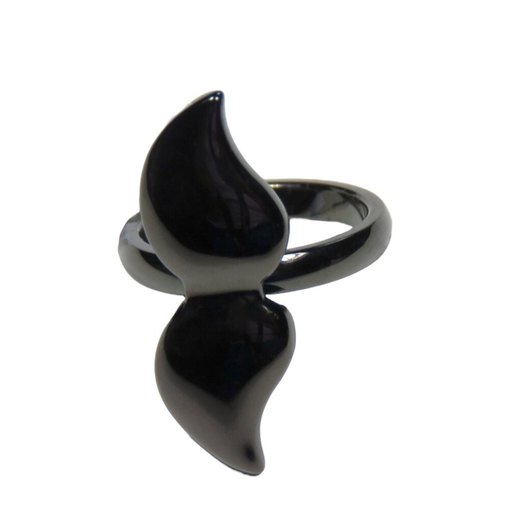 Inox Women's Stainless Steel Shiny Black Double Teardrop Ring
